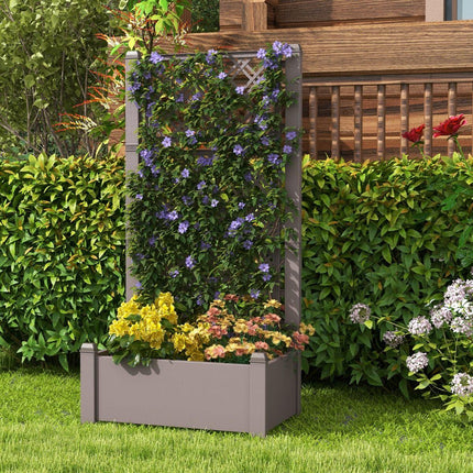 Trendmix Plantenbak met Traliewerk – 76×45×150 cm – Antraciet/Bruin – Zelfbewaterend Verhoogd Bed voor Klimplanten