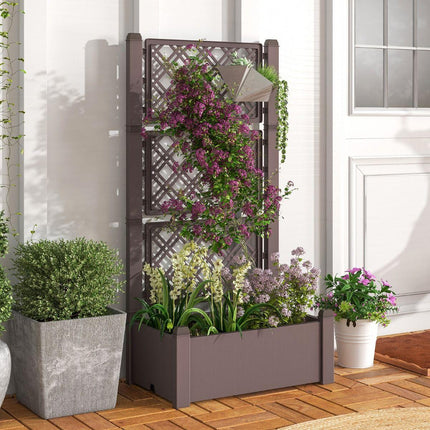 Trendmix Plantenbak met Traliewerk – 76×45×150 cm – Antraciet/Bruin – Zelfbewaterend Verhoogd Bed voor Klimplanten