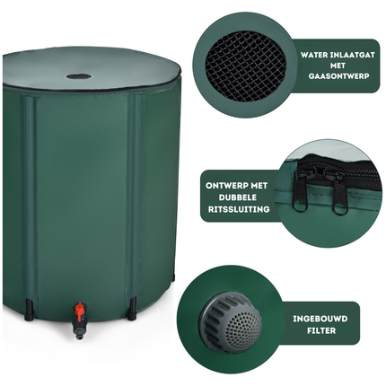 Trendmix Regenton Opvouwbaar 200 Liter – Met Kraan en Filter – Weerbestendig PVC – Regenwater Opslag – Groen