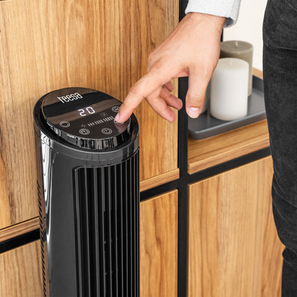 Teesa Torenventilator Zwart 74 cm – Compacte Kolomventilator met Oscillatie & 3 Snelheden – Stille Staande Ventilator voor Slaapkamer, Kantoor of Woonkamer – Energiezuinig, Modern Design