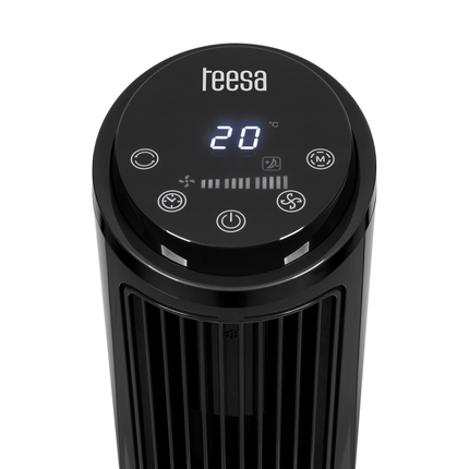 Teesa Torenventilator Zwart 74 cm – Compacte Kolomventilator met Oscillatie & 3 Snelheden – Stille Staande Ventilator voor Slaapkamer, Kantoor of Woonkamer – Energiezuinig, Modern Design