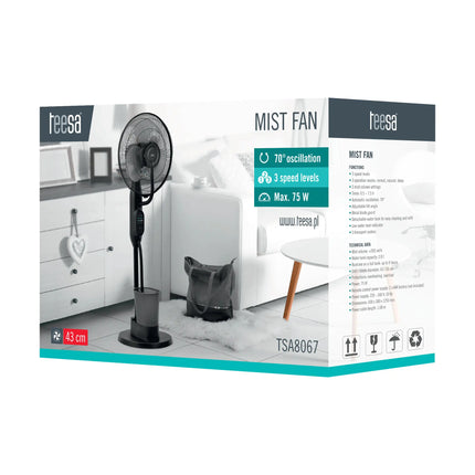 Teesa Staande Ventilator Met Verstuiver En 3 Modi - Mistventilator - Inclusief Afstandsbediening - Vernevelingsfunctie Zwart
