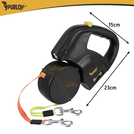 Dubbele Hondenriem voor 2 Honden – Automatische Rollijn 2 x 3 Meter – LED Lamp