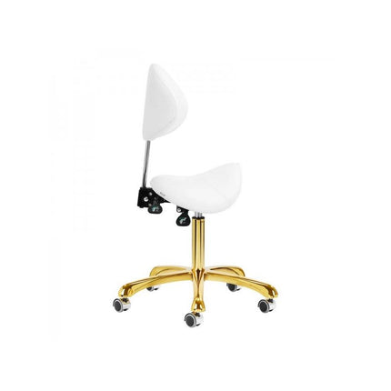Giovanni 1004 cosmetische zadelkruk – Goud/Wit – Ergonomisch – Met verstelbare rugleuning – 50–64 cm – Professioneel gebruik