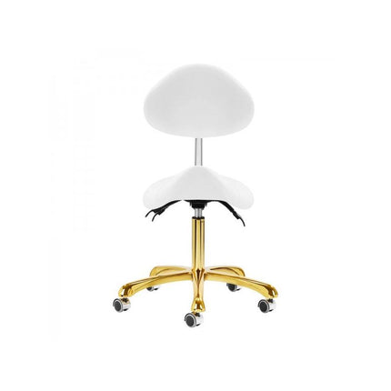 Giovanni 1004 cosmetische zadelkruk – Goud/Wit – Ergonomisch – Met verstelbare rugleuning – 50–64 cm – Professioneel gebruik