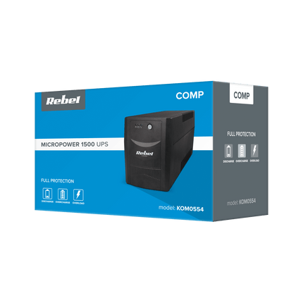 UPS Noodstroomvoorziening 1500VA / 900W – Offline UPS – 4 Stopcontacten – AVR – Zwart