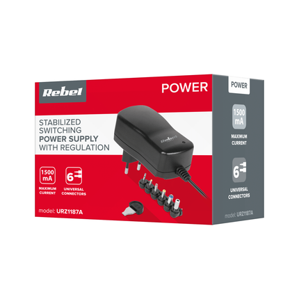 Rebel gestabiliseerde netvoeding omvormer universeel adapter 1500mA 3V / 4.5V / 5V / 6V / 7.5V / 9V / 12V DC 1,5A