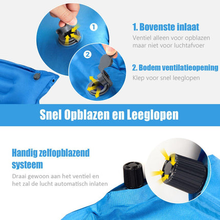 Go Plus Zelfopblazende Slaapmat 2-Persoons – Met Ingebouwde Kussens – Waterdicht & Lichtgewicht – Ideaal voor Kamperen, Hiken & Outdoor Reizen – Blauw