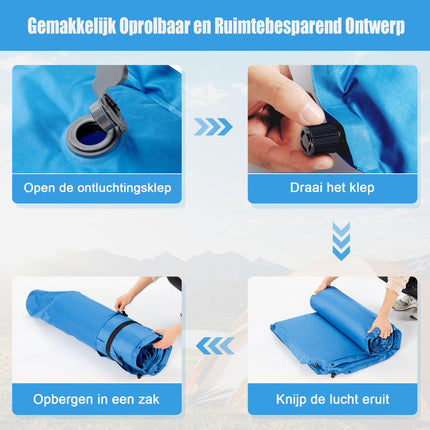 Go Plus Zelfopblazende Slaapmat 2-Persoons – Met Ingebouwde Kussens – Waterdicht & Lichtgewicht – Ideaal voor Kamperen, Hiken & Outdoor Reizen – Blauw