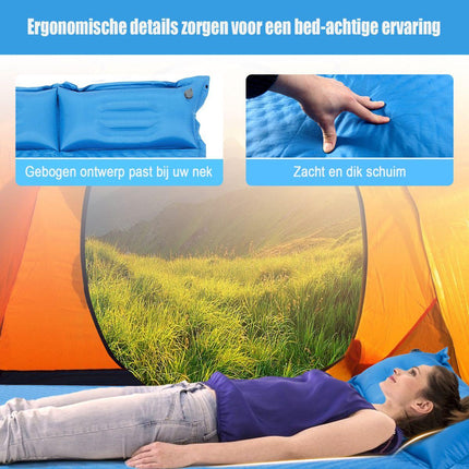 Go Plus Zelfopblazende Slaapmat 2-Persoons – Met Ingebouwde Kussens – Waterdicht & Lichtgewicht – Ideaal voor Kamperen, Hiken & Outdoor Reizen – Blauw