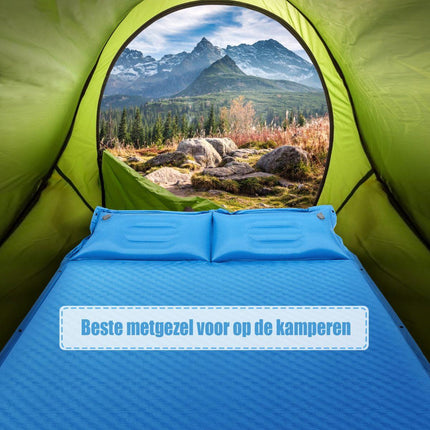 Go Plus Zelfopblazende Slaapmat 2-Persoons – Met Ingebouwde Kussens – Waterdicht & Lichtgewicht – Ideaal voor Kamperen, Hiken & Outdoor Reizen – Blauw
