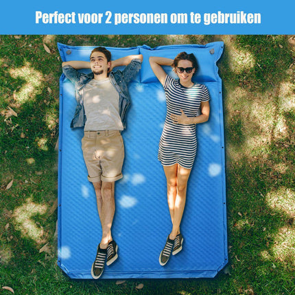 Go Plus Zelfopblazende Slaapmat 2-Persoons – Met Ingebouwde Kussens – Waterdicht & Lichtgewicht – Ideaal voor Kamperen, Hiken & Outdoor Reizen – Blauw