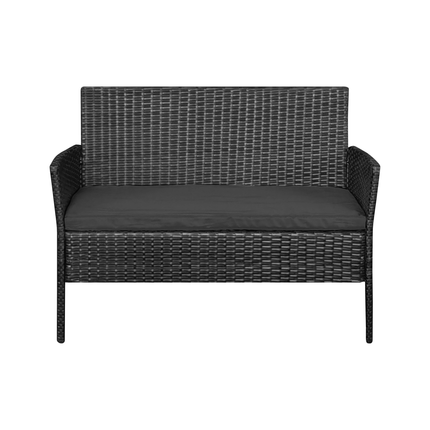 Teesa Rose 4-delige Rattan Tuin Loungeset Zwart - Meubelset met Bankje - Balkonmeubelset Fauteuils - Tafel loungeset