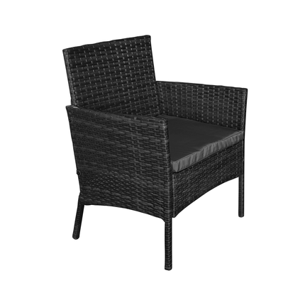 Teesa Rose 4-delige Rattan Tuin Loungeset Zwart - Meubelset met Bankje - Balkonmeubelset Fauteuils - Tafel loungeset