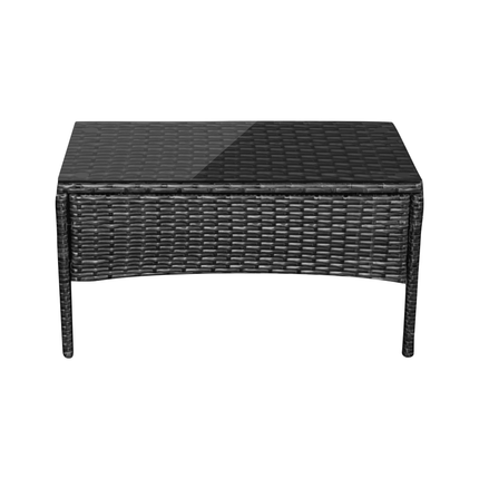 Teesa Rose 4-delige Rattan Tuin Loungeset Zwart - Meubelset met Bankje - Balkonmeubelset Fauteuils - Tafel loungeset