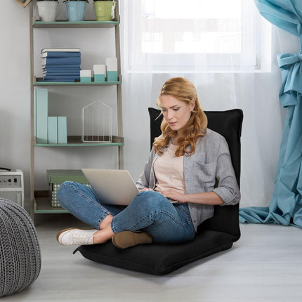 Trendmix Vloerstoel met 6-Traps Verstelbare Rugleuning – Meditatiestoel met Dikke Vulling – Zwart – Inklapbaar en Lichtgewicht