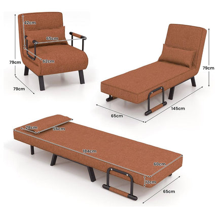 2de kansje Trendmix 4-in-1 Uitklapbare Slaapstoel Belastbaar Tot 150 kg Bruin/Koffie - Inklapbare Slaapbank Met 6 Standen Verstelbare Rugleuning - Modern Design Logeerbed - Slaapfauteuil