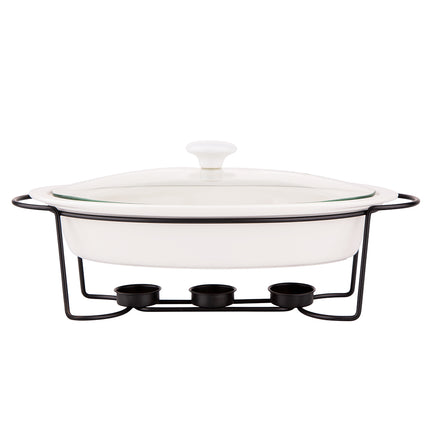 2de kansje Altom Chafing Dish Buffetwarmer Ovaal 1.4L - Warmhoudplaat - Warmhoudbak Porselein - Zwart/Wit