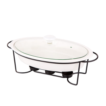 2de kansje Altom Chafing Dish Buffetwarmer Ovaal 1.4L - Warmhoudplaat - Warmhoudbak Porselein - Zwart/Wit