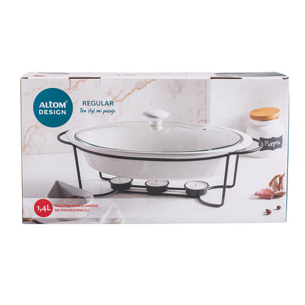 2de kansje Altom Chafing Dish Buffetwarmer Ovaal 1.4L - Warmhoudplaat - Warmhoudbak Porselein - Zwart/Wit