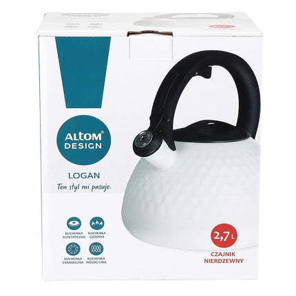 Altom Design Logan fluitketel RVS mat wit 2.7 Liter - ook geschikt voor inductie