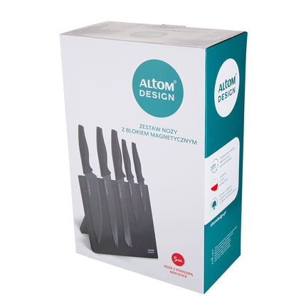 Altom Design zwart magnetische messenblok met 5 zwarte messen