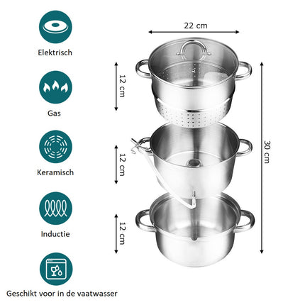 Altom Design professionele 6-delige sapcentrifuge pan/ juicer voor op het fornuis 8L RVS