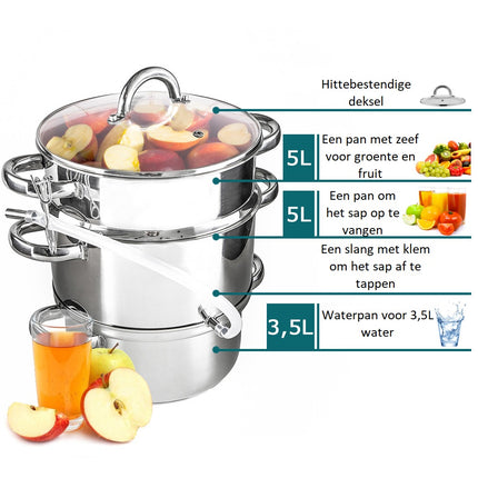 Altom Design professionele 6-delige sapcentrifuge pan/ juicer voor op het fornuis 5L RVS