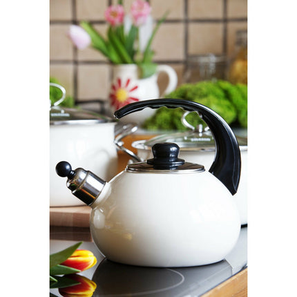 Altom Design Czajnik handgemaakte fluitketel emaille crème 2.5 liter - ook geschikt voor inductie