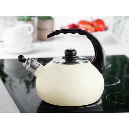 Altom Design Czajnik handgemaakte fluitketel emaille crème 2.5 liter - ook geschikt voor inductie
