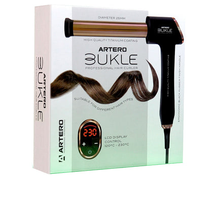 Artero Bukle Professional Titanium Krultang 25 mm – Instelbare Temperatuur 120-230°C – Snel Opwarmend LCD Display – Antislip Handvat – 25 Watt – Zwart