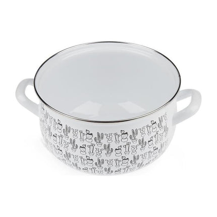 Emalia "Cactus" kookpan met deksel 18 cm 3L emaille wit