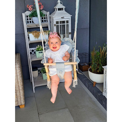 Luxe houten 3 in 1 handgemaakte roze meegroei babyschommel en Kinderschommel met hartvormig kussen