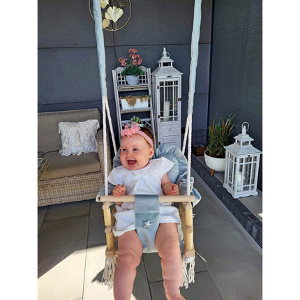 Luxe houten 3 in 1 handgemaakte roze meegroei babyschommel en Kinderschommel met hartvormig kussen