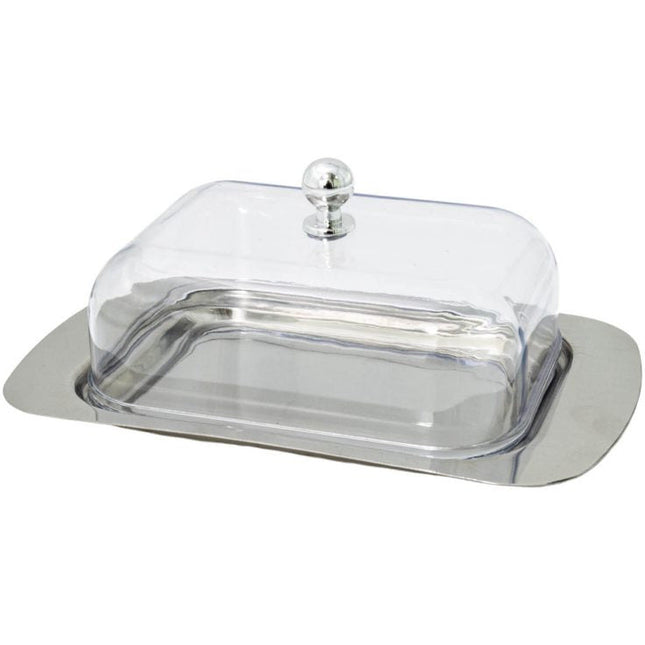 Meyerhoff RVS botervloot boterschaal met doorzichtige kunststof deksel 19 cm TR-761