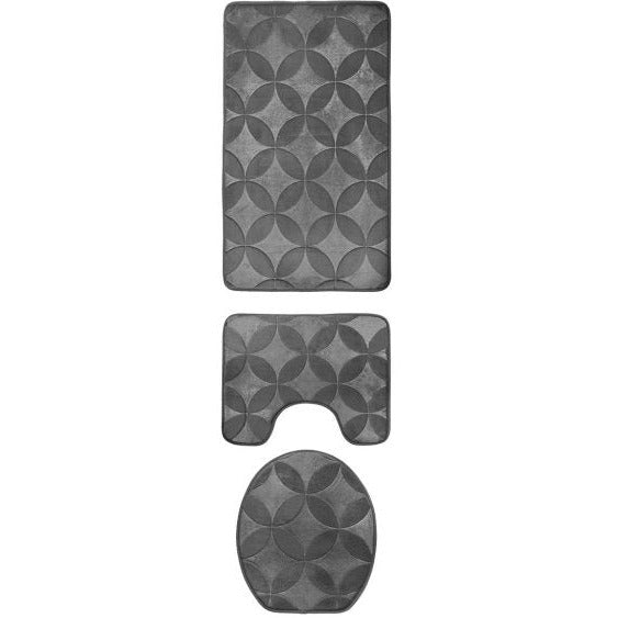 Antislip Badkamermatten Set 3-Delig – Grijze Polyester Badmat & WC-Mat Set Met Veilige Grip