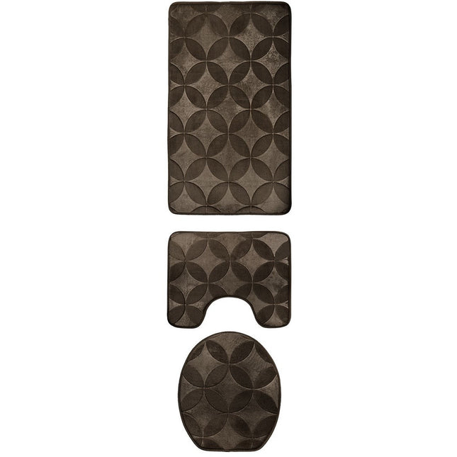 Antislip Badkamermat Set 3-Delig – Donkerbruine Polyester Badkamermatten & WC-Mat Set voor Maximale Grip
