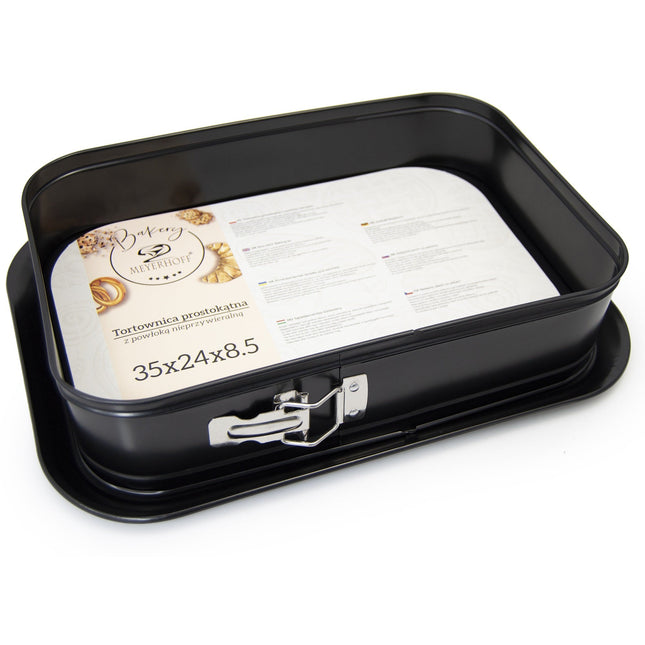 Meyerhoff Rechthoekige Springvorm 35 cm – Zwarte Taartvorm met Opstaande Rand – Non-Stick Bakvorm met Serveerbodem – Voor Taart, Cake & Ovenschotel – Ovenbestendig