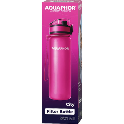 Aquaphor City Waterfles met Filter 500ml – Roze – BPA-vrij Tritan™ – Automatische Klep – Herbruikbare Drinkfles