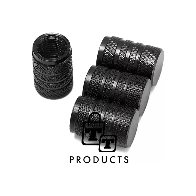 TT-products ventieldoppen 3-rings Black aluminium 4 stuks zwart