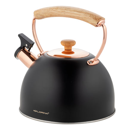 Florina Rose Limited Edition fluitketel RVS mat zwart met rosé accenten 2.5 Liter - ook geschikt voor inductie