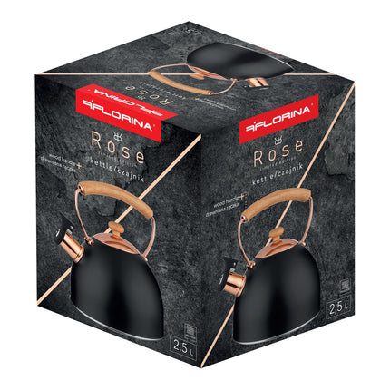 Florina Rose Limited Edition fluitketel RVS mat zwart met rosé accenten 2.5 Liter - ook geschikt voor inductie