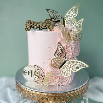 Cake topper decoratie vlinders - muur decoratie met plakkers 12 stuks blauw VL-04