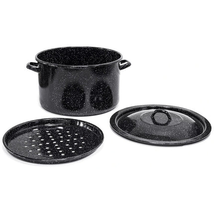 Enger Impex Grote Emaille Kookpan met Vergietinleg – 32 cm – 15,5 Liter – Voor Inductie & Alle Warmtebronnen – Ideaal voor Inmaken & Conserveren
