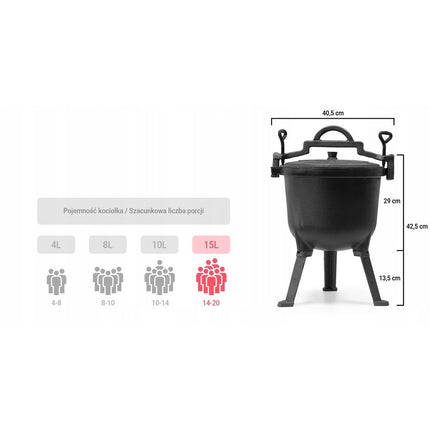 Meyerhoff Dutch Oven 15L – Gietijzeren Heksenketel met Afneembare Poten – Outdoor Pan voor Kampvuur of Open Vuur – Veilig Ventilerend Deksel – Zwart