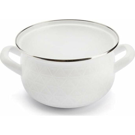 Emalia Diamond kookpan – 22 cm – 5,3 L – Wit – Retro geëmailleerd staal – Inclusief glazen deksel