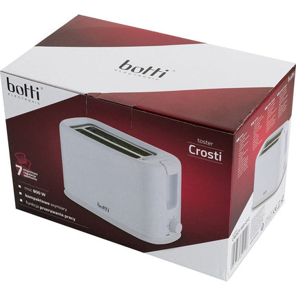 Botti Crosti Broodrooster – 2 Sneetjes – 800W – Wit – Compacte Toaster met 7 Bruiningsstanden – Ideaal voor Thuisgebruik – Duurzaam en Stijlvol