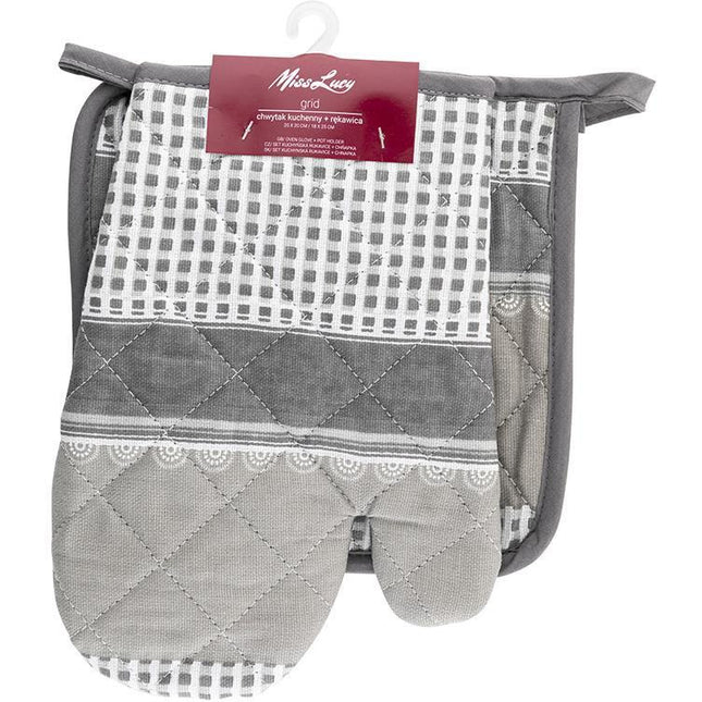 Miss Lucy Grid ovenhandschoen en pan lap set van 2 stuks 18 x 25 cm grijs