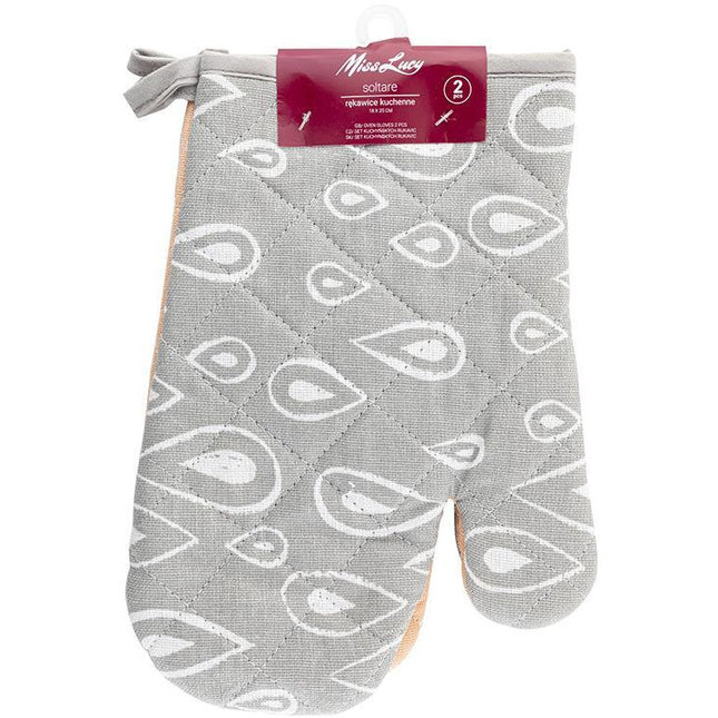 Miss Lucy Soltare ovenhandschoenen set van 2 stuks 18 x 25 cm grijs/roze
