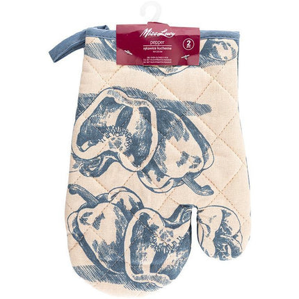 Miss Lucy Pepper ovenhandschoenen set van 2 stuks 18 x 25 cm zalm/blauw
